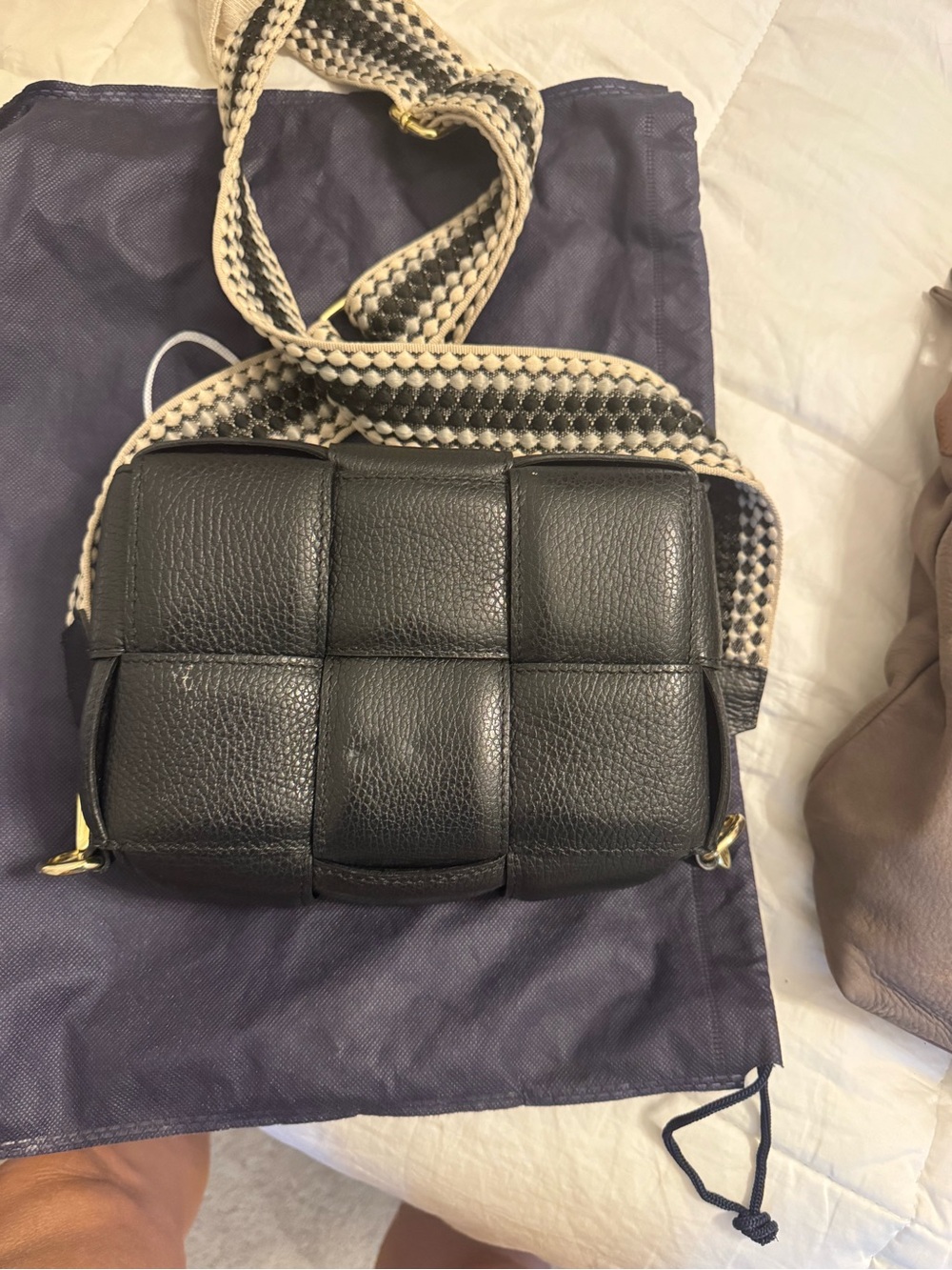 Woven Leather Crossbody Bag in Black